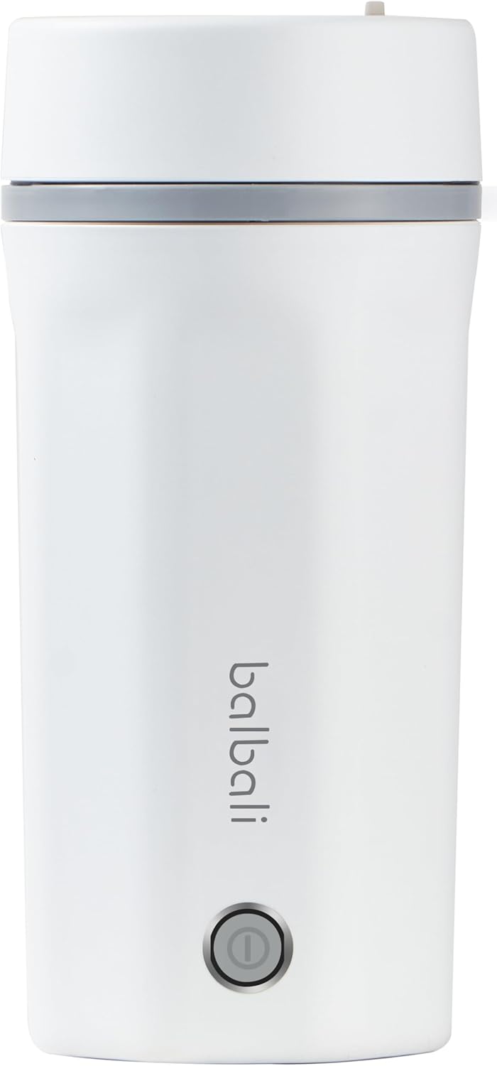 balbali 17oz Travel Kettle Portable Electric Kettle - Mini Hot Water Boiler/Maker/Heater/Warmer for Tea - Small Electric Thermos Heated Travel Mug - Portable Kettle for Travel - White