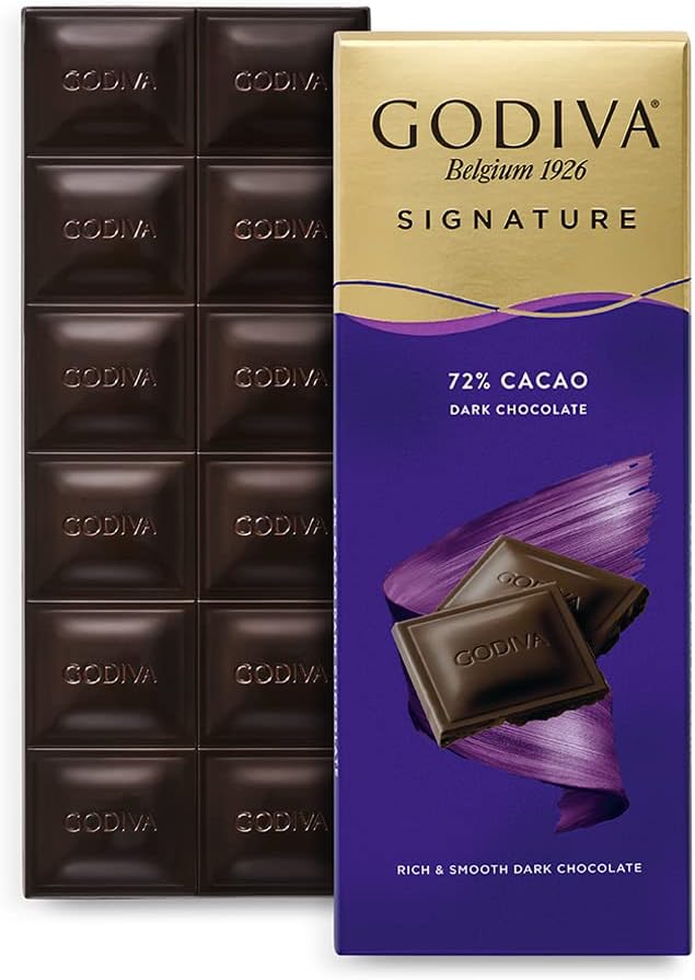 Godiva Chocolatier Signature 72% Dark Chocolate Tablet - Rich & Smooth Dark Chocolate with 12 Chocolate Squares - Premium and Delicious Chocolate Treat - 90g