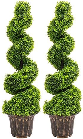 INMOZATA Pair of Artificial Topiary Swirl Trees Boxwood Spiral Trees Plant 4t/120cm High for Garden Indoors Outdoor