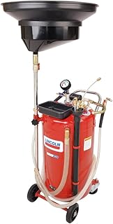 Lincoln 3639 25 Gallon Fluid Drain and Evacuator Tank Combo, 51-76" Adjustable Funnel Height, Built-in Safety Valve, 7' Discharge and 6.5' Evacuation Hoses, 6 Evacuation Wands, Fluid Level Sight Gauge