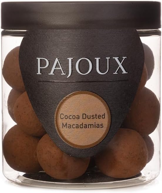Pajoux Cocoa Dusted Macadamias (Small) 145g | Milk Chocolate - Chocolate Nuts - Cocoa Dusted Covered Nuts - Milk Chocolate Covered Nuts - Whole Macadamia Nuts - Palm Oil Free - Chocolate in a Gift Jar