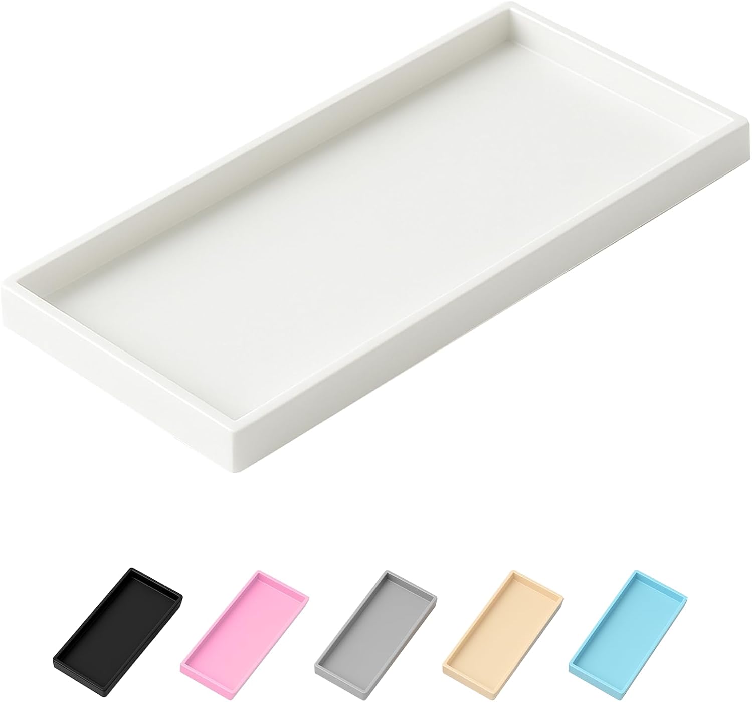 Vanity and Bathroom Tray, 7.7" ABS Countertop Organizer,Waterproof Vanity Tray for Toilet Tank,Perfume,Soap,Keys,Bathroom Accessories,Kitchen and Bath Trays,Non Slip Small Trays,White
