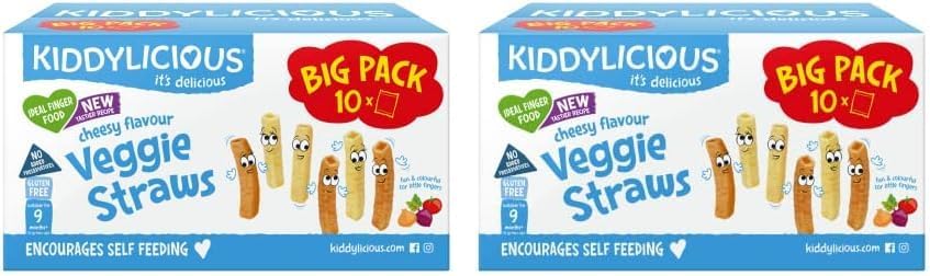 Kiddylicious Cheesy Veggie Straws Box - Delicious Snacks for Kids - Suitable for 9+ Months - 20 Packs