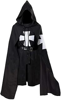 JOYSHOP Adult Halloween Medieval Costume Robe Knights Templar Costume Cloak Hospitaller Tunic Cloak Cape with Maltese Cross