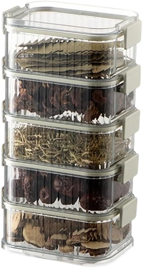Transparent Stackable Container Box With Airtight Seal For Preserving Freshness Of Herbs Spices And Pantry Staples(C)