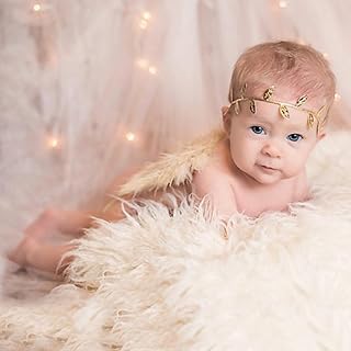 Holibeat 0-6M Baby Golden Fairy Feather Angel Wings with a Headband Newborn Photography Posing Props (Golden)