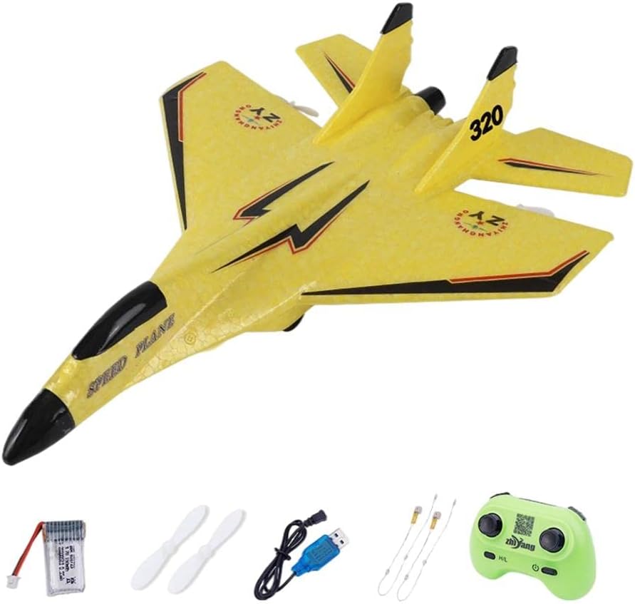 Colcolo RC Plane Control 2CH 2.4G RC Plane with Lights, Remote Control Wireless Airplane Toy, Outdoor Foam RC Fighter Airlane Jet for Beginner, Easy for Adults Kids, Yellow