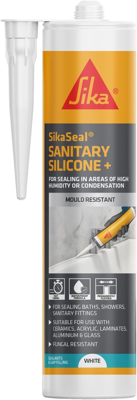 Sika SikaSeal Sanitary Silicone +, Mould Resistant, White, 295ml