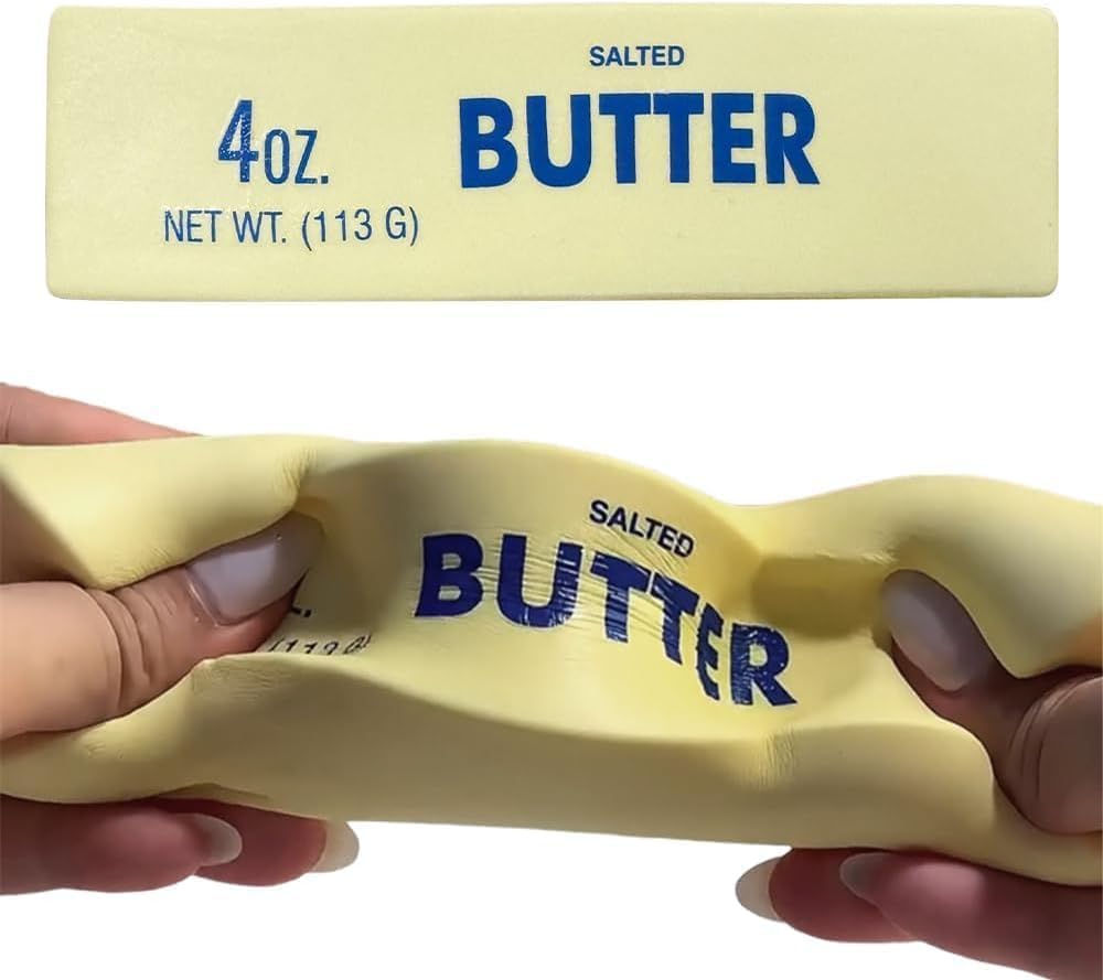 Slow Rebound Cute Butter Squeeze Stress Balls, 2026 New Squeeze Ball Realistic Butter Stick Soft Squeeze Toys, Upgrade Stress Relief Fidget Toys Wet Slow Rebound Stress Relief Toy (1, Yellow) (1Pcs)