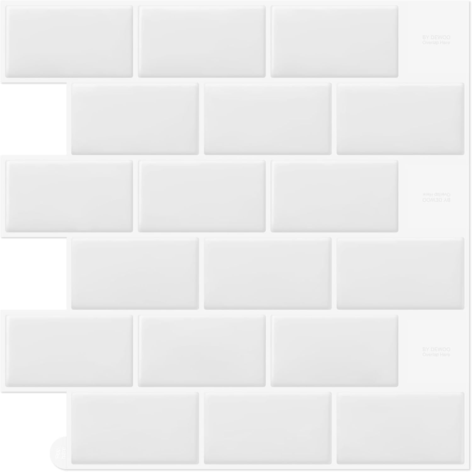 DEWOO 20-Sheet White Peel and Stick on Wall Tiles,Self Adhesive Splashback Metro Subway for Kitchen Bathroom, (12"x 12")