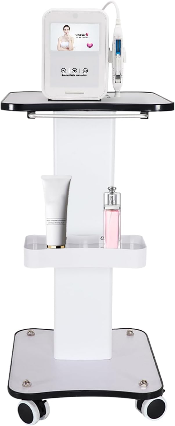MEHOOSPVN Beauty Salon Trolley Stand with 4 Wheels, White SPA Beauty Machine Holder 2 Tier Mobile Cart Rack Storage Tray for Salons, Spas, Barber Shops, 50kg