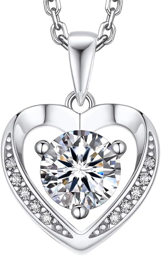 MomentWish Moissanite Necklace Heart, 1 Carat Moissanite Diamond Necklace for Women Hypoallergenic 925 Silver Jewellery Anniversary Birthday Gifts for Women Girlfriend Wife