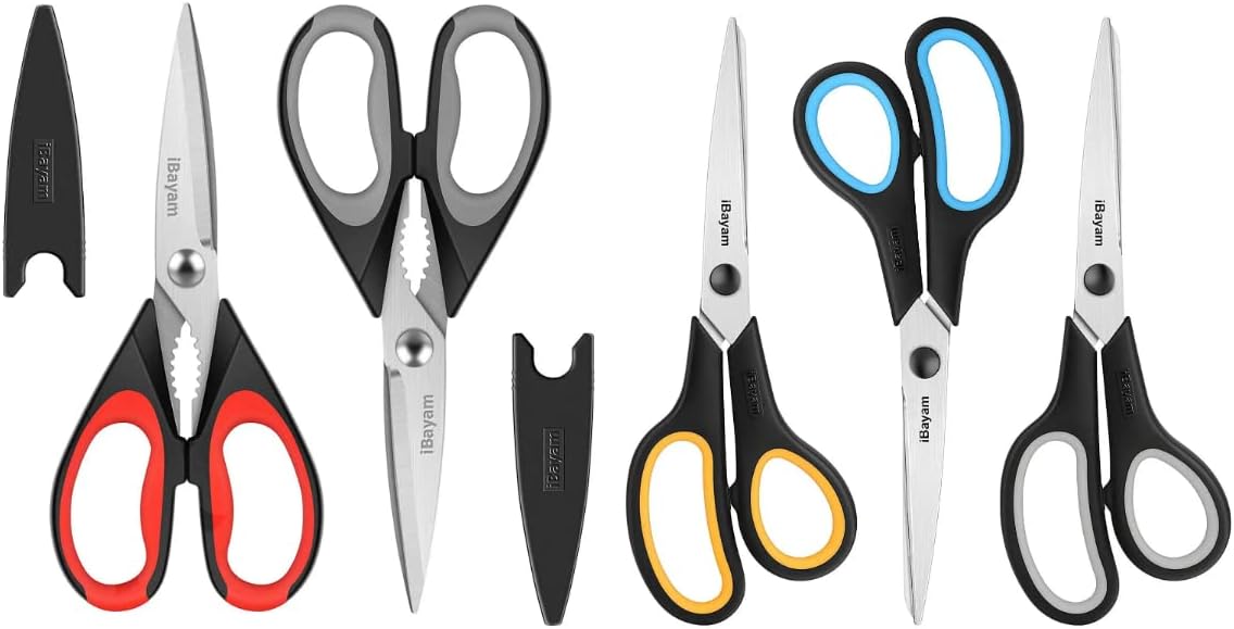 3 iBayam 8" School Scissors with 2 Kitchen Scissors