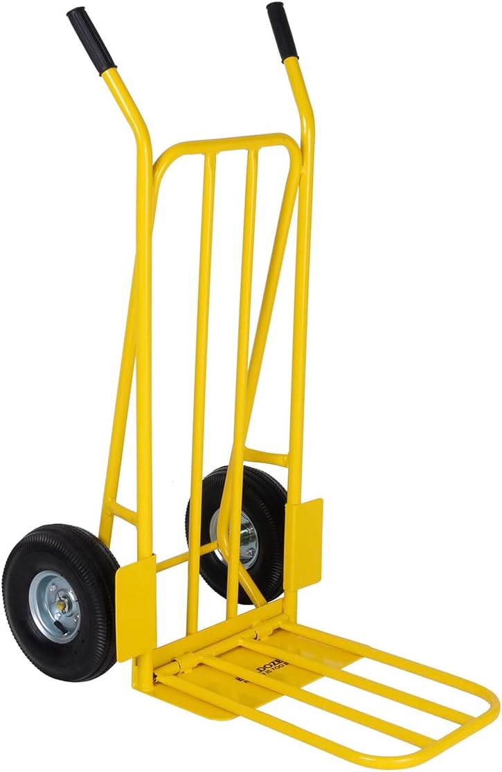BULLDOZER PRO Heavy Duty Sack Truck, Folding Platform Trolley, Pneumatic Tyres Sack Barrow, Durable Steel Frame, Rubber Handle Grips, Domestic & Commercial Use, 270kg Capacity, Yellow (112x56.5x47cm)