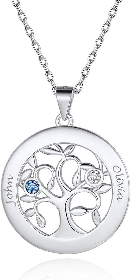 Custom4U 2-7 Name Personalised Necklace,S925 Silver/316L Stainless Steel Heart/Tree/Birthstone Necklaces for Women Mother Family Friendship Gift (with Gift Package)