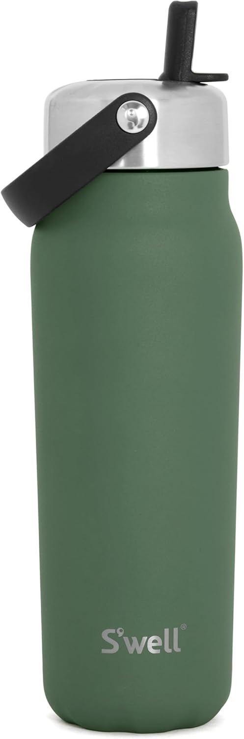 S'well Recycled Stainless Steel Explorer with Flip Straw Lid, 700ml, Green Jasper, Triple Layered Vacuum Insulated Containers Keeps Drinks Cold for 36 Hours and Hot for 8, BPA Free