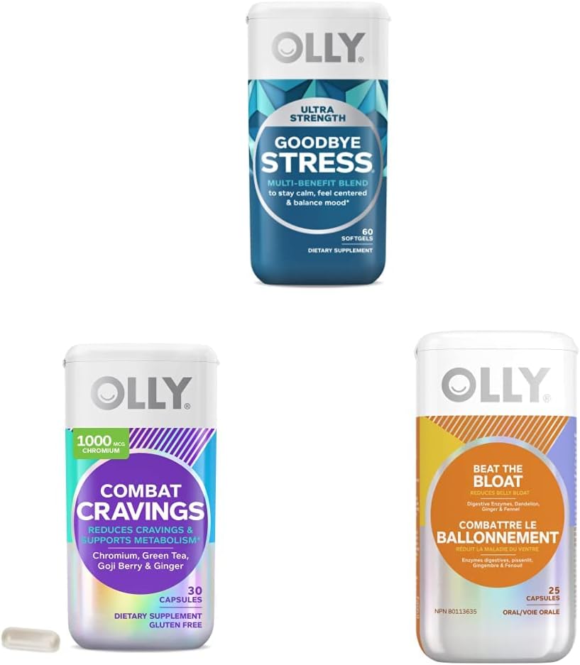 OLLY Ultra Strength Goodbye Stress Softgels (60 Count) Combat Cravings Capsules (30 Count)