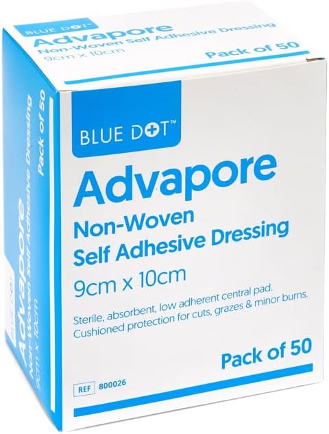 Blue Dot Advapore Non-Woven Self Adhesive Wound Dressings, 9cm x 10cm, Pack of 50