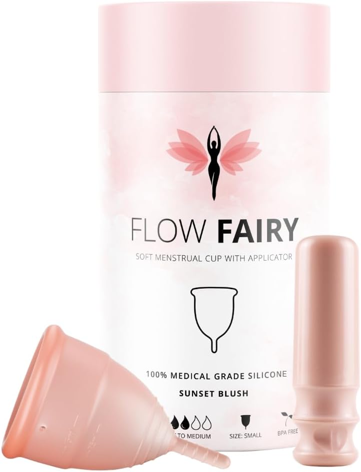 Menstrual Cup + Applicator - Reusable Menstrual Cup - Tampon, Pad, and Disc Alternative - Best Period Cup - Reusable - Wear for 12 Hours - Includes Carrying Pouch & Applicator