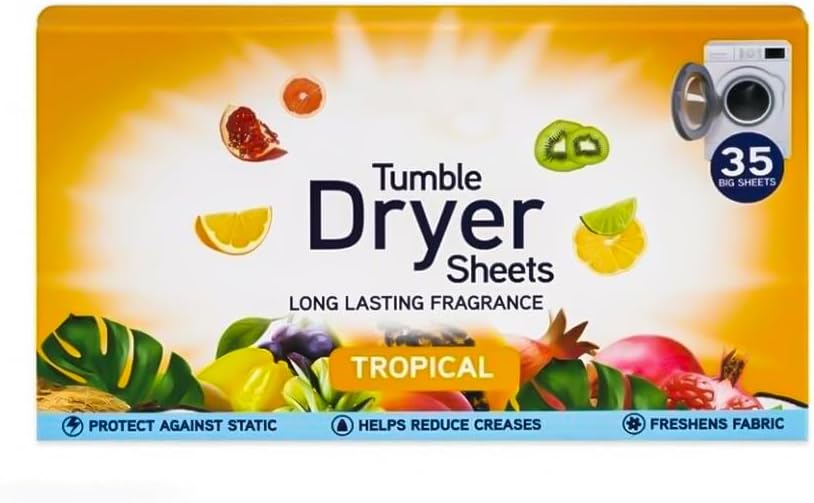 ANGIX 1 x Tumble Dryer Sheets with Long-Lasting Tropical Fragrance & Softness for Fresh Clothes & Linen (35 Big Sheets)