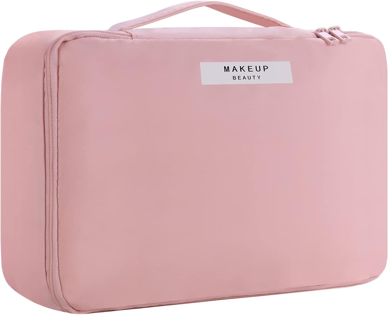 Travel Makeup Bag [with Brushes Holder & Detachable Pouch] Cosmetic Bag Large Capacity Waterproof Makeup Case Storage Organiser for Women & Girls (Pink)