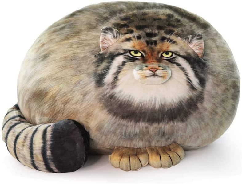 XIAOHONG Chubby Steppe Cat Pillow, 18'' Pallas Cat Plush Pillow, Cute Steppe Cat Stuffed Animal Soft Plushie, Kitten Plush Throw Pillow Doll Big Plush Toy Gift for Girls Boys Girlfriend