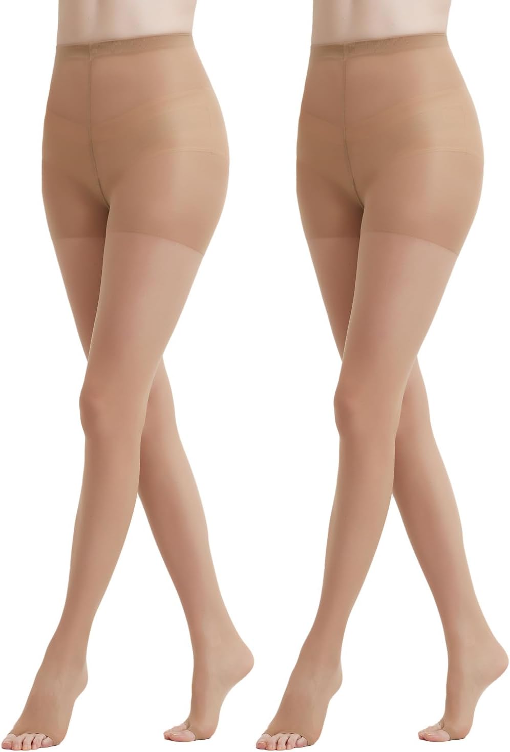 Citystl 2 Pairs Toeless Pantyhose For Women, 20D Sheer Tights Open Toe Stockings with Control Top