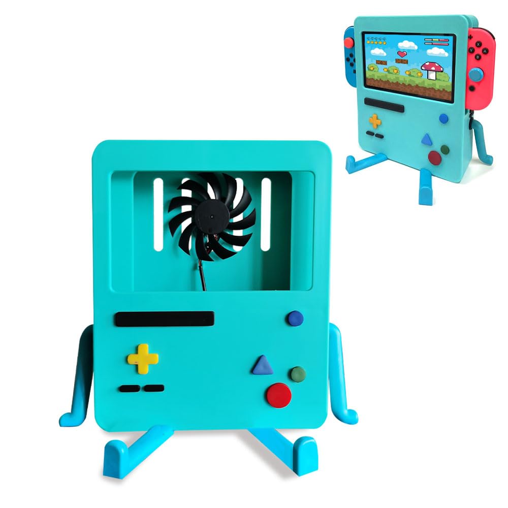 Cartoon Cute Switch Games Protective Hard Cover Case for Switch Console Controlle Game Console Cover Protective Shell for Switch Portable Video Game Stand Holder Accessory (Cooling Fan-Green)