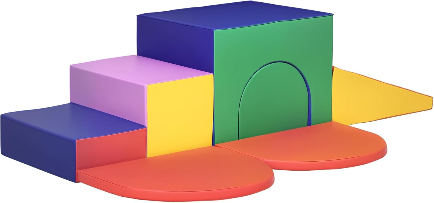 Qaba 7-Piece Baby Soft Play Equipment, Toddler Crawling Climber for Creativity and Shape Discovery with Easy-to-Clean Surface, Climbing Toy for Toddlers, Multicolored