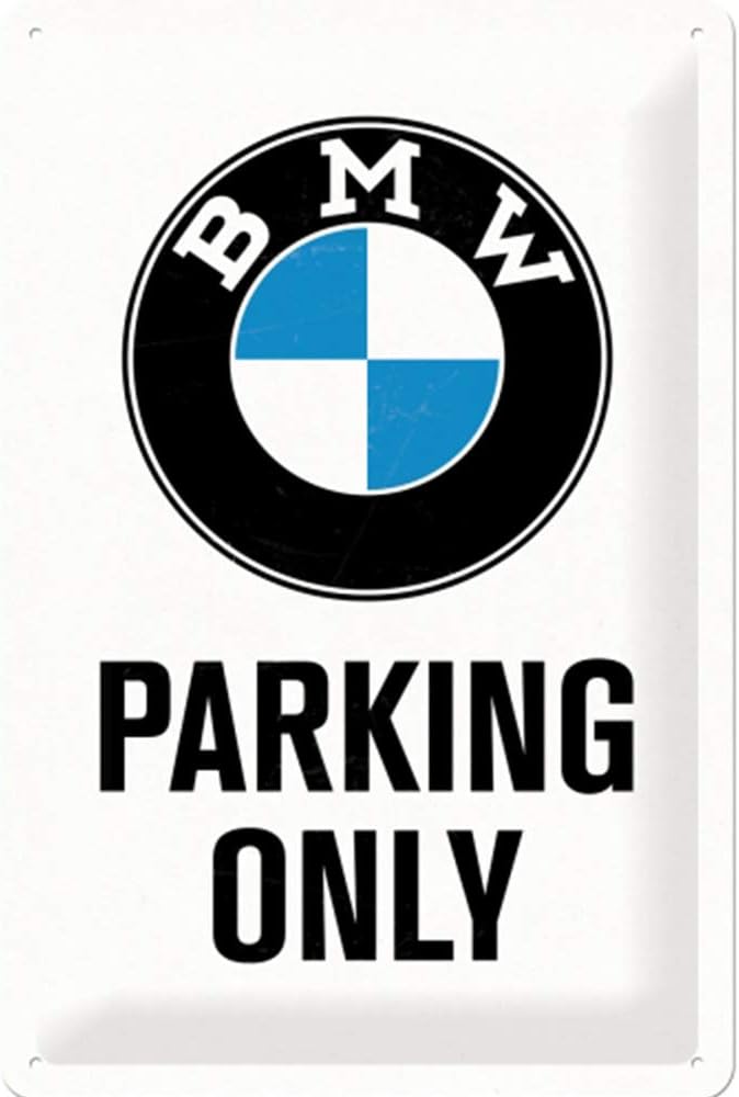 Nostalgic-Art Retro Tin Sign, 7.9" x 11.8", official license product (OLP), BMW – Parking Only White – Gift idea for car accessoires fans, Metal Plaque, Vintage design for decoration