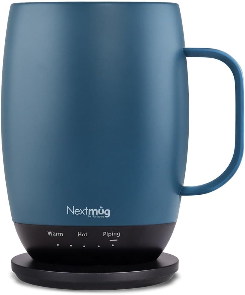 Nextmug Plus - Temperature-Controlled, Self-Heating Coffee Mug | (Slate Blue - 18 oz.) – No App, Long-Lasting Battery for Work & Study, Great Gift for Coffee Lovers