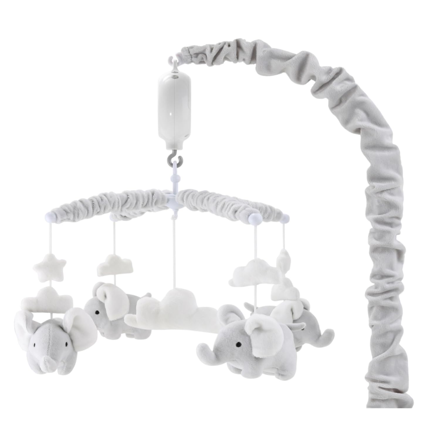 The Peanutshell Crib Mobile for Girls or Boys - Soft Grey Musical Baby Crib Mobile with 12 Lullabies, Cute Elephant Baby Mobile Crib Grey Elephant Nursery Decor
