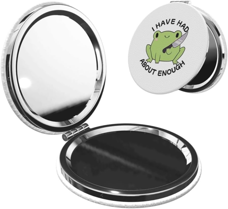 Double-Sided Pocket Compact Mini Makeup Mirrors 1x, 2X Magnifying Mirror Portable Foldable Round Small Purse Mirror Suitable Daily Travel Party for Woman Man - Small Knife Frog