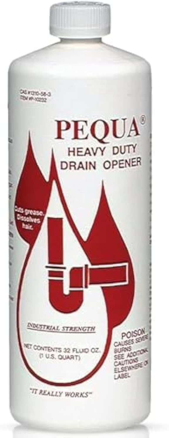 PEQUA INDUSTRIES P-10232 Pequa Heavy Duty Drain Opener, Non-Acid, Fast-Acting Formula, Industrial strength Drain Cleaner for Sinks, Tubs, Septic Tanks -32 Oz