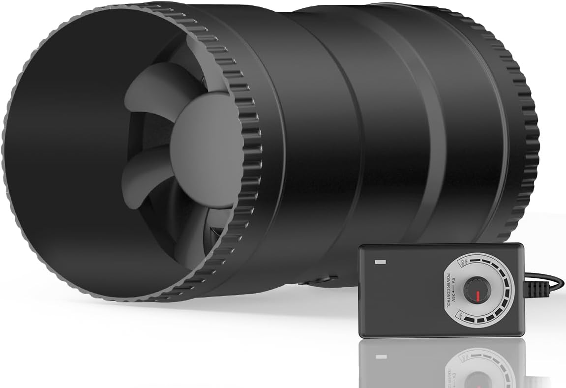 Hon&Guan 4 Inch Inline Booster Duct Fan with Speed Controller - 130 CFM Airflow with 6W Ultra-Low Power and Low Noise