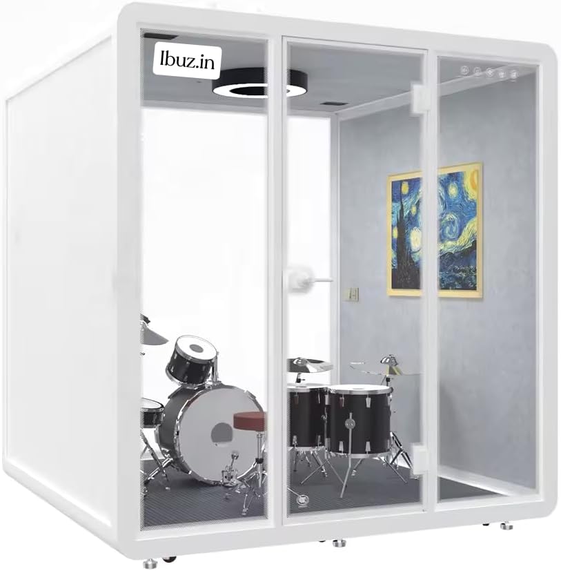 Modular Music and Recording Studio Pod with Soundproofing, LED Lights, HVAC, Ventilation (white, D 82.5 x W 86.5 H 90.5 Inch)