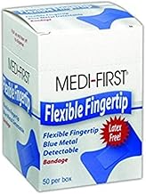 Medique MP66050 Medi-First Blue Metal Detectable Fingertip Bandages, 1.5" x 3", Flesh, Fingertip (Pack of 50)