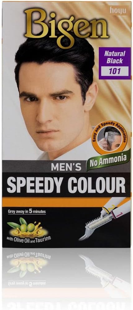 Bigen Men's Speedy Colour | Easy & Speedy Application | No Ammonia | with Applicator Comb - 101 Natural Black