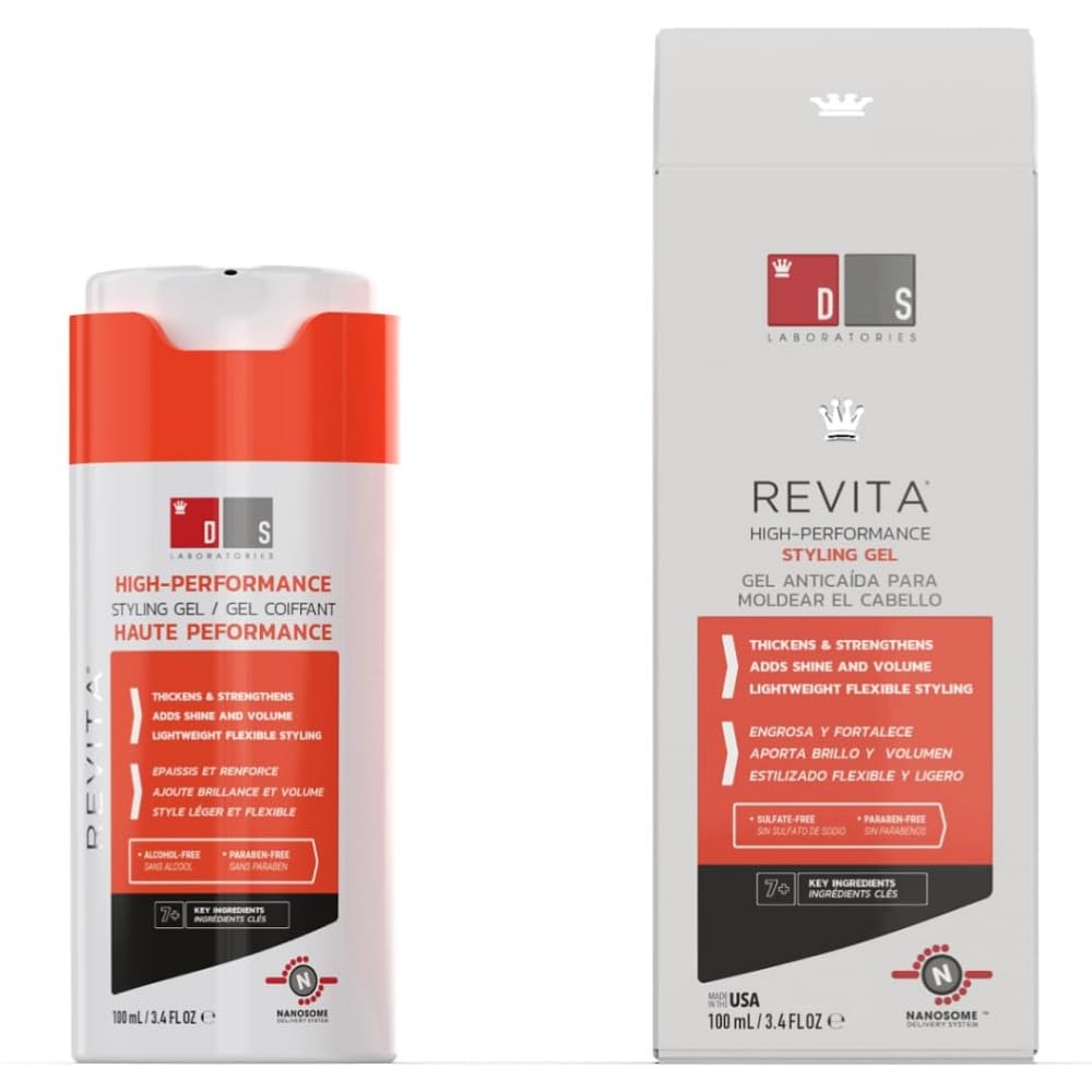 DS Labs Revita Hair Styling Gel for Men - Medium Hold, Volumizing & Thickening with Ginseng, Zinc & Caffeine, Water-Based Formula for Stronger-Looking Hair, No Flakes or Residue, 3.4 Fl Oz