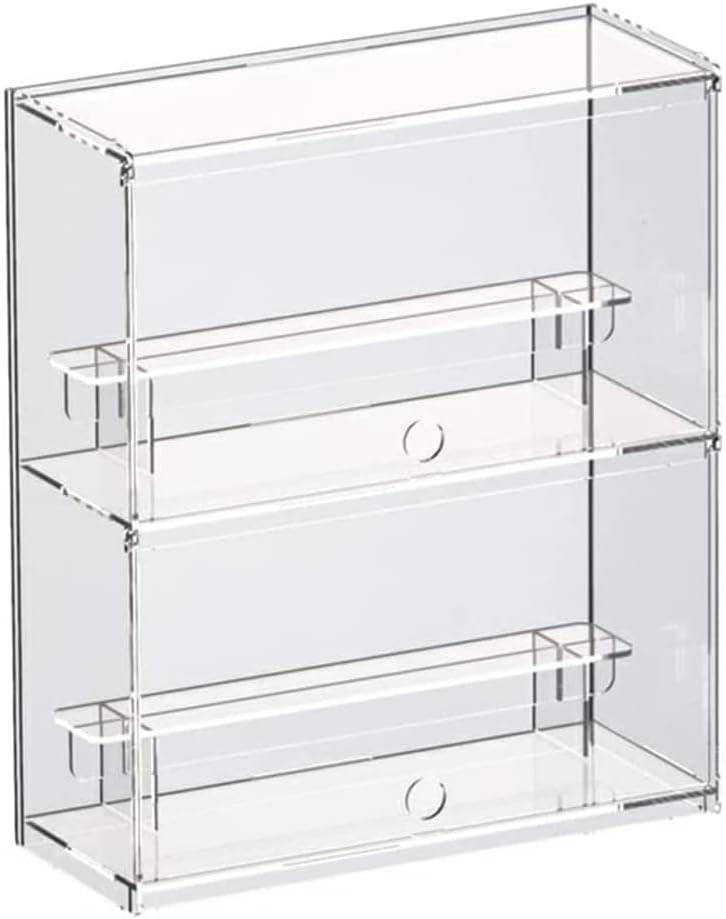 Nynelly 2 Shelf Clear Acrylic Display Case for Models, Mini Figures, Pop Mart, Labubu, Sonny Angel, Smiski - Assemble Dustproof Display Box with Door, Display Stand (30.5x12.5x36.5cm)