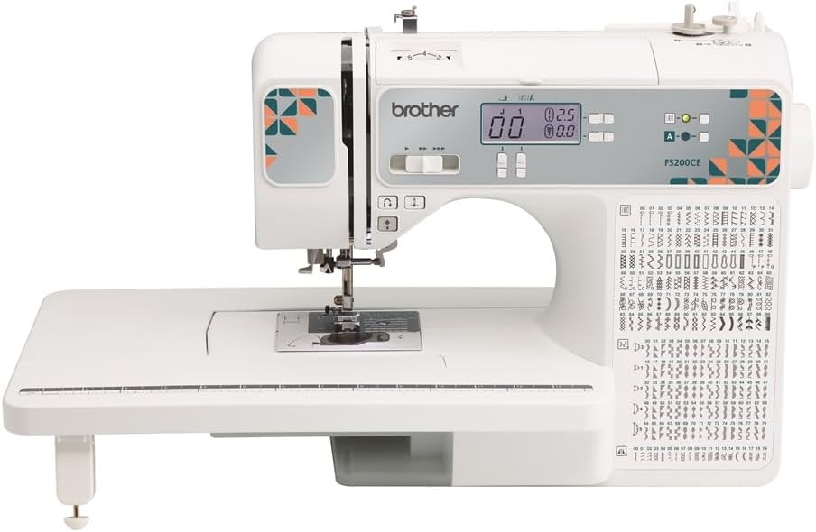 Brother FS200CE Sewing Machine, 200 stitches, 2 lettering, Wides Table, Hard Case, White