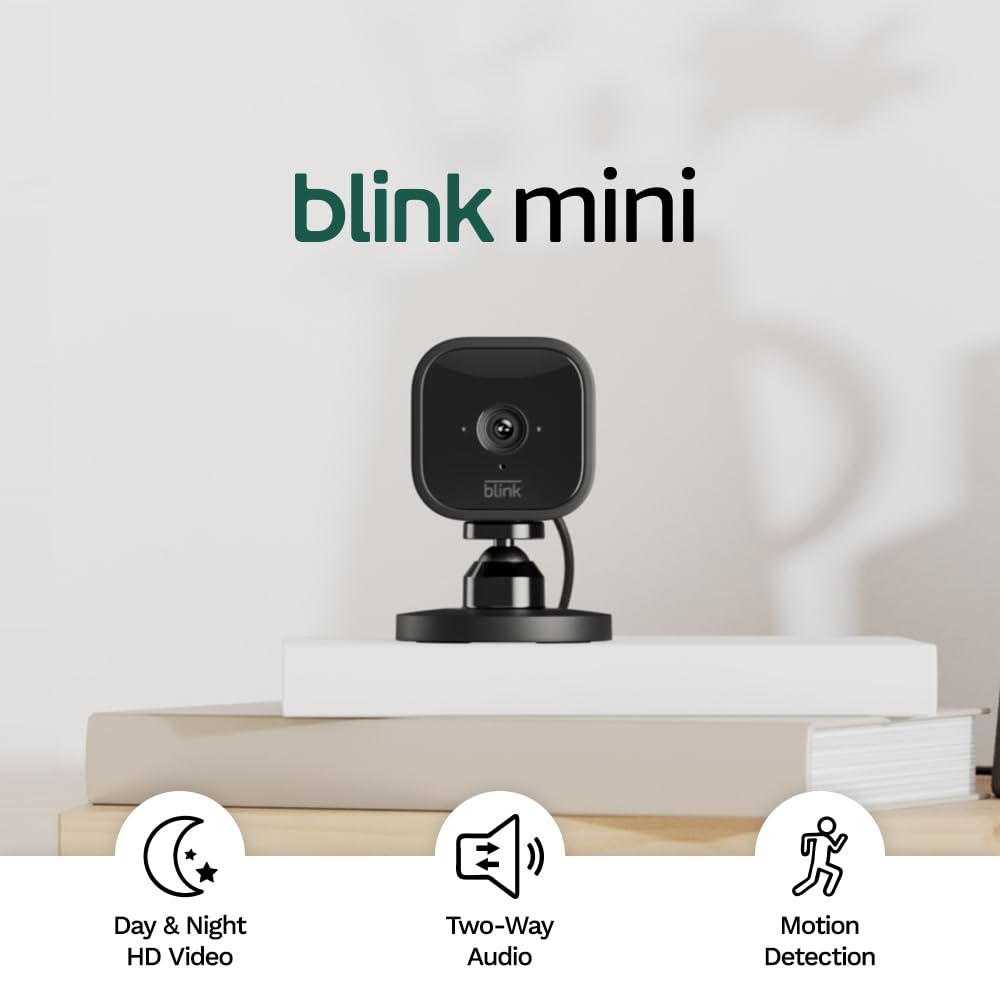 Blink Mini | Indoor plug-in pet security camera, 1080p HD day and night video, motion detection, two-way audio, easy setup, Alexa enabled — 2 cameras (Black)