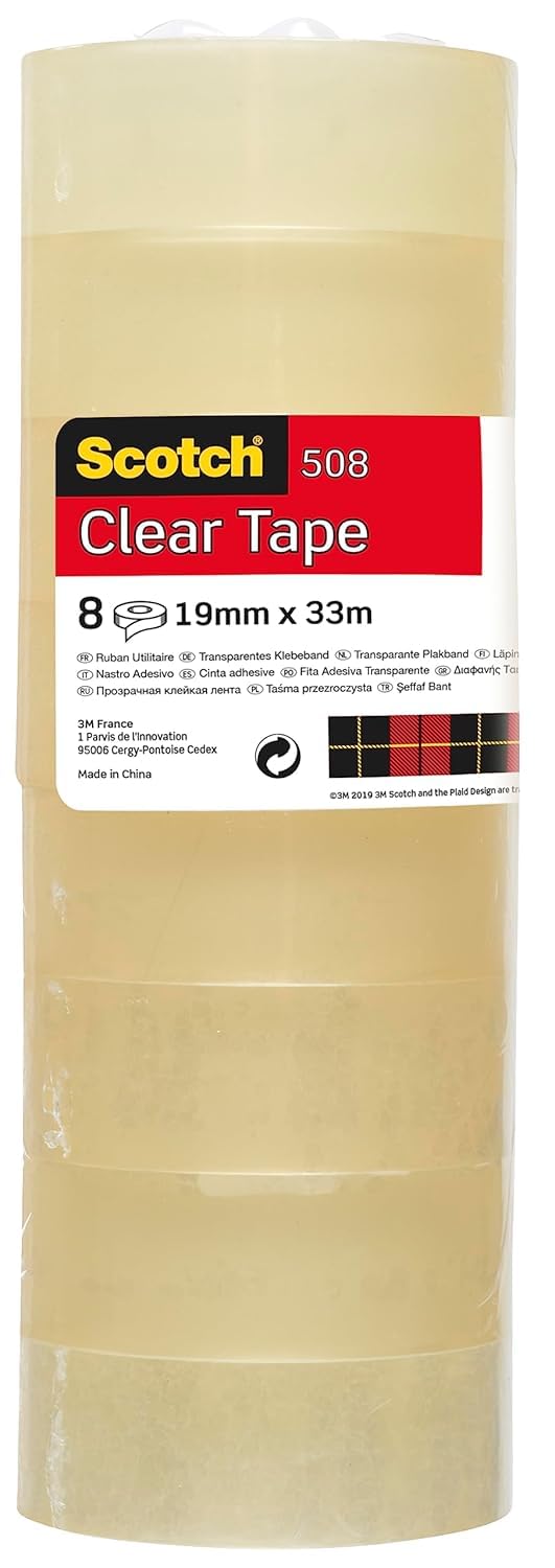Scotch Transparent Tape, 8 Rolls (19 mm x 33 m) - General Purpose Clear Tape for School, Home and Office (Packaging may differ)