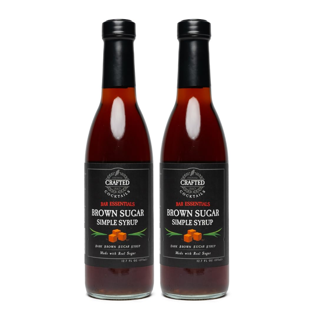 Crafted Cocktails Brown Sugar Simple Syrup - 2 Pack - 12.7 oz Each - Perfect for Coffees, Brown Spirit Cocktails, and more - Premium Ingredients - Made with Real Sugar