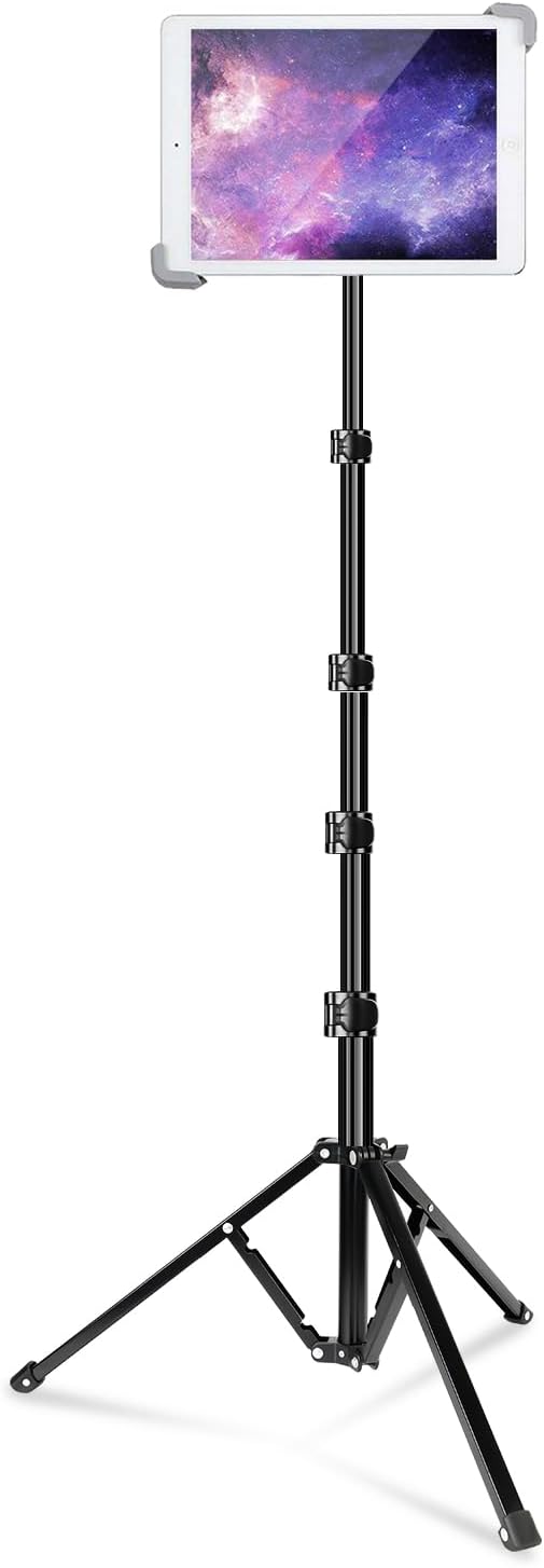 elitehood iPad Tripod Stand, Aluminum Alloy iPad Stand, 360 Rotation Adjustable Height iPad Stand Holder for Floor, Universal Compatible with All 7.9-11 Inch Tablet