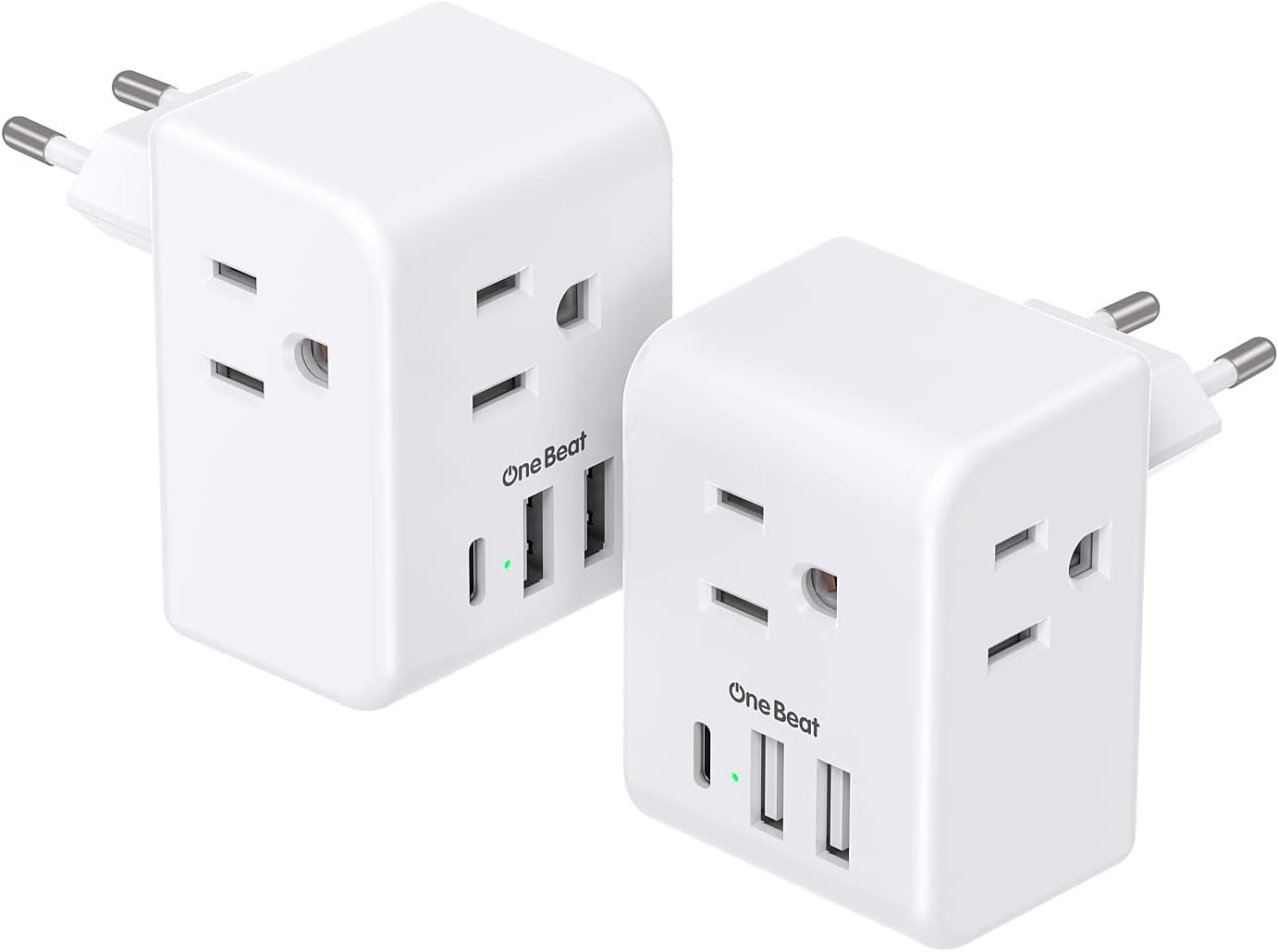 2 Pack European Travel Plug Adapter, One Beat International Power Adapter with 3 Outlets 3 USB Ports(1 USB C), Type C Plug Adaptor for US to Europe Italy Spain France Germany Iceland Travel Essentials