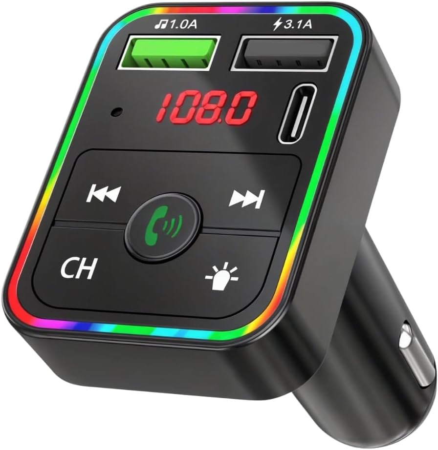 Handsfree Call Car Charger,Wireless Bluetooth FM Transmitter Radio Receiver,Mp3 Audio Music Adapter,Dual USB Port Charger Compatible for All Smartphones (New Black)