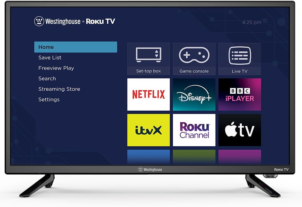 Westinghouse Roku TV, 24" LED Smart Television, with Apple TV+, BBC, Netflix, Freeview Play, Voice Assistant, Dolby Audio Media Player for Kitchen,WR24HK2300