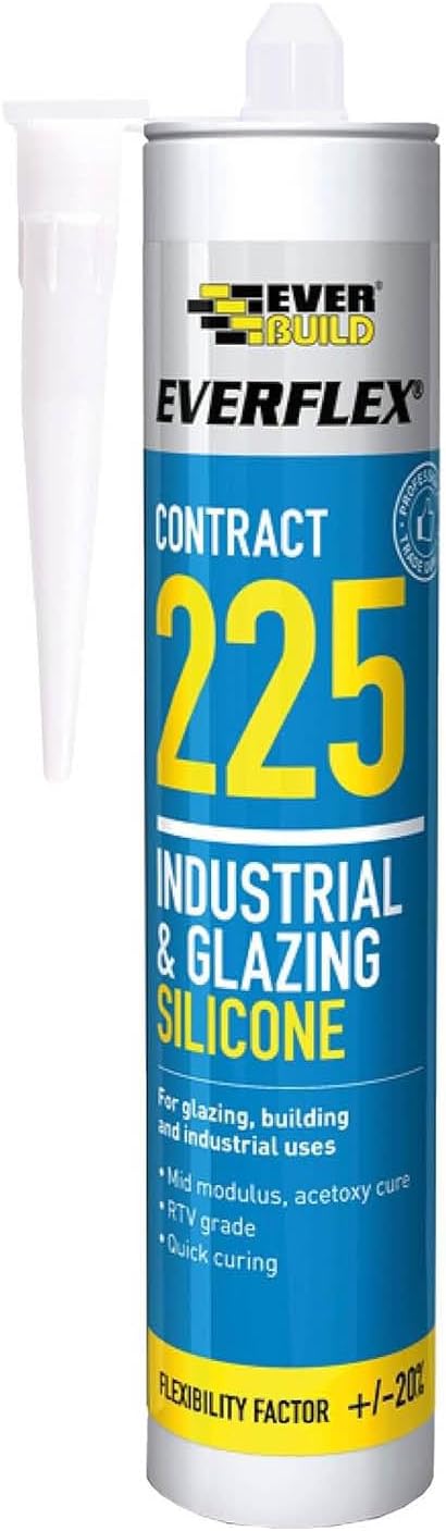 Everbuild – Everflex – 225 Contract Industrial & Glazing Silicone – Industrial and Glazing Sealant – Adheres to Most Common Building Materials – Transparent – 295ml