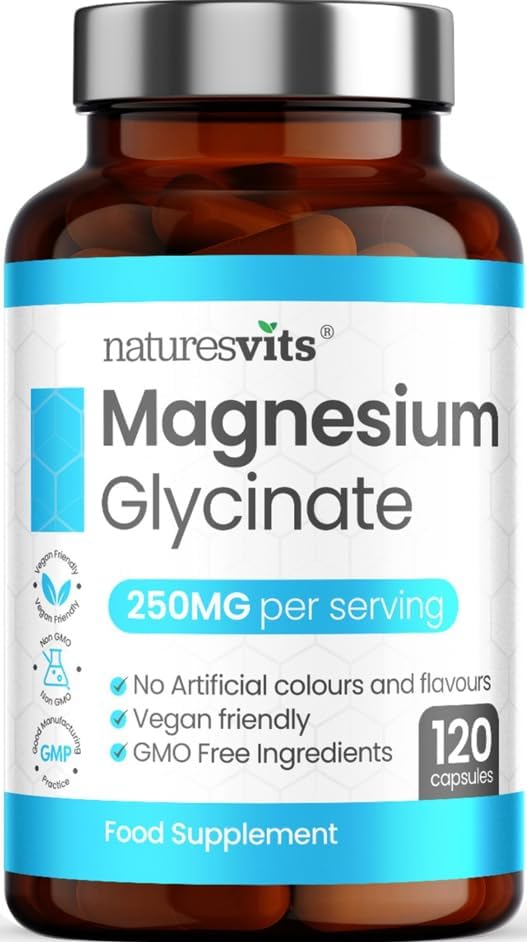 Magnesium Glycinate Capsules, 250 mg - Bisglycinate Natural Night Time Supplement to Promote Sleep and Calm, Reduce Restless Legs and Relieve Muscle Cramps - Suitable for Women and Men